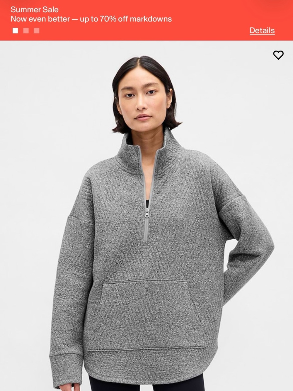 GapFit Quilted Gray Half-Zip Pullover